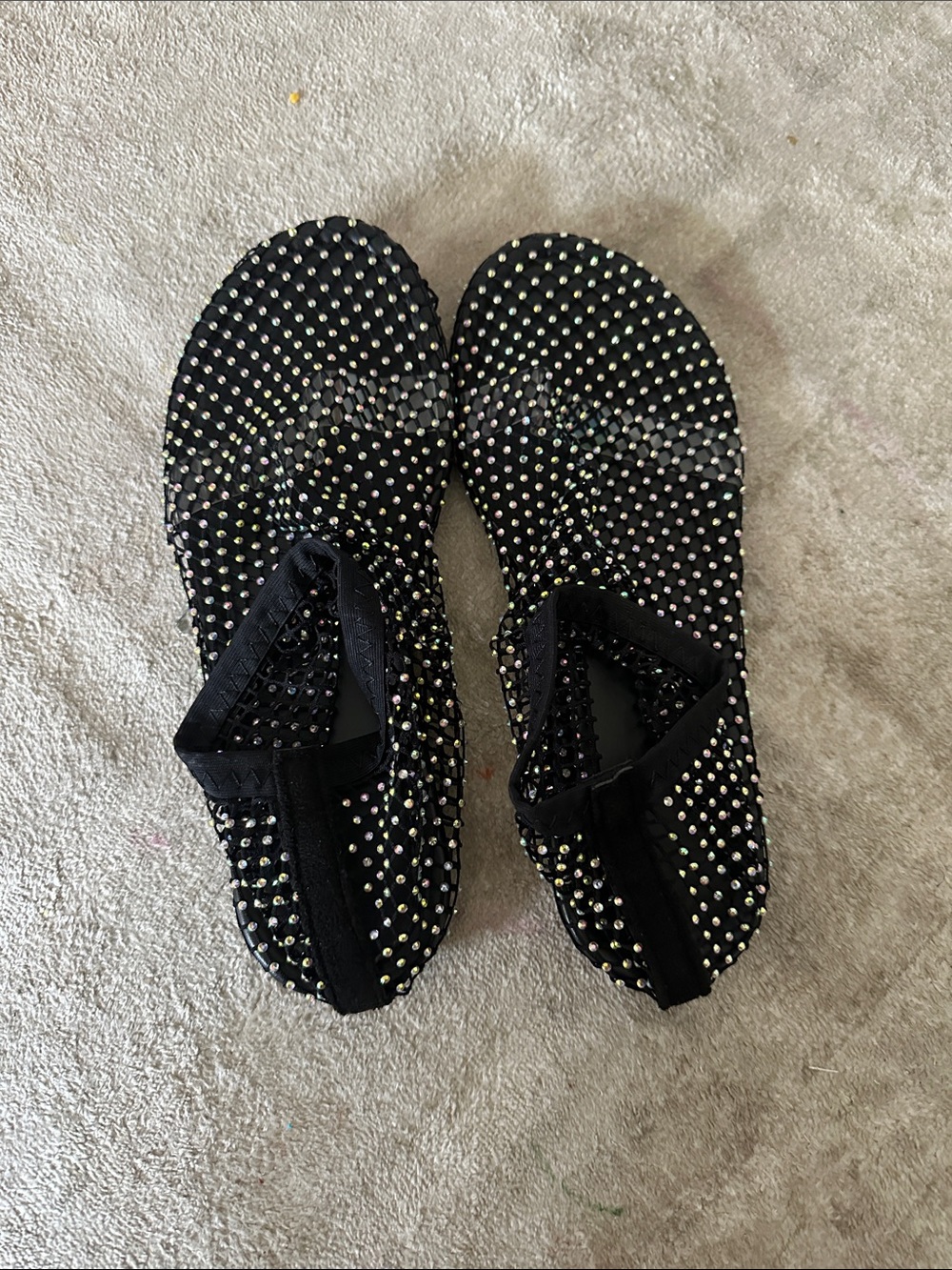 Black Rhinestone Embellished Women's Flip Flops